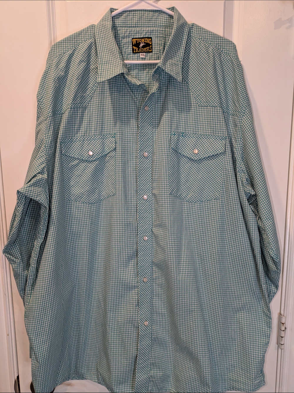 Wyoming Traders Pearl Snap Shirt XXL Green Check Western Cowboy Long Sleeve